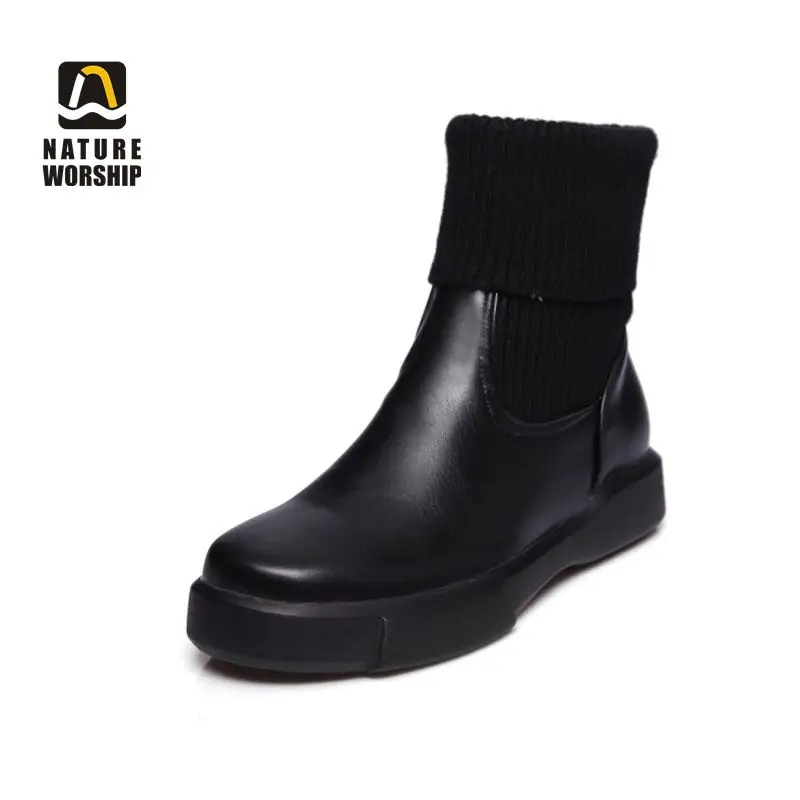 

Spring Autumn Winter Women Snow Boots Solid Knitting Round Toe Low Heels Platform Flats Flat Rome Fashion Fleeces Short Plush