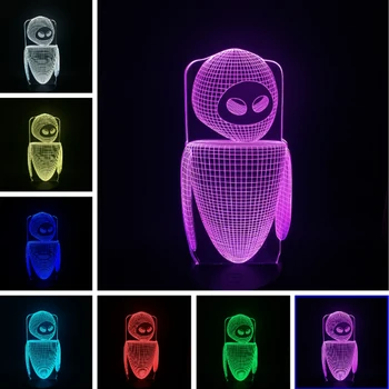 

Newly 3D Creative Cartoon Robot EVE LED Night Light illusion Decor Mood Lamp RGB Charge Bulb Home Living Room Art Gift Display
