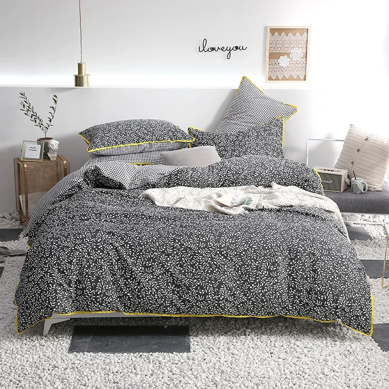 

European Style Black And White Print Pattern Bedding Sets Luxury Bed Linenple 3/4Pcs Bedding Set Winter Full King Queen Without