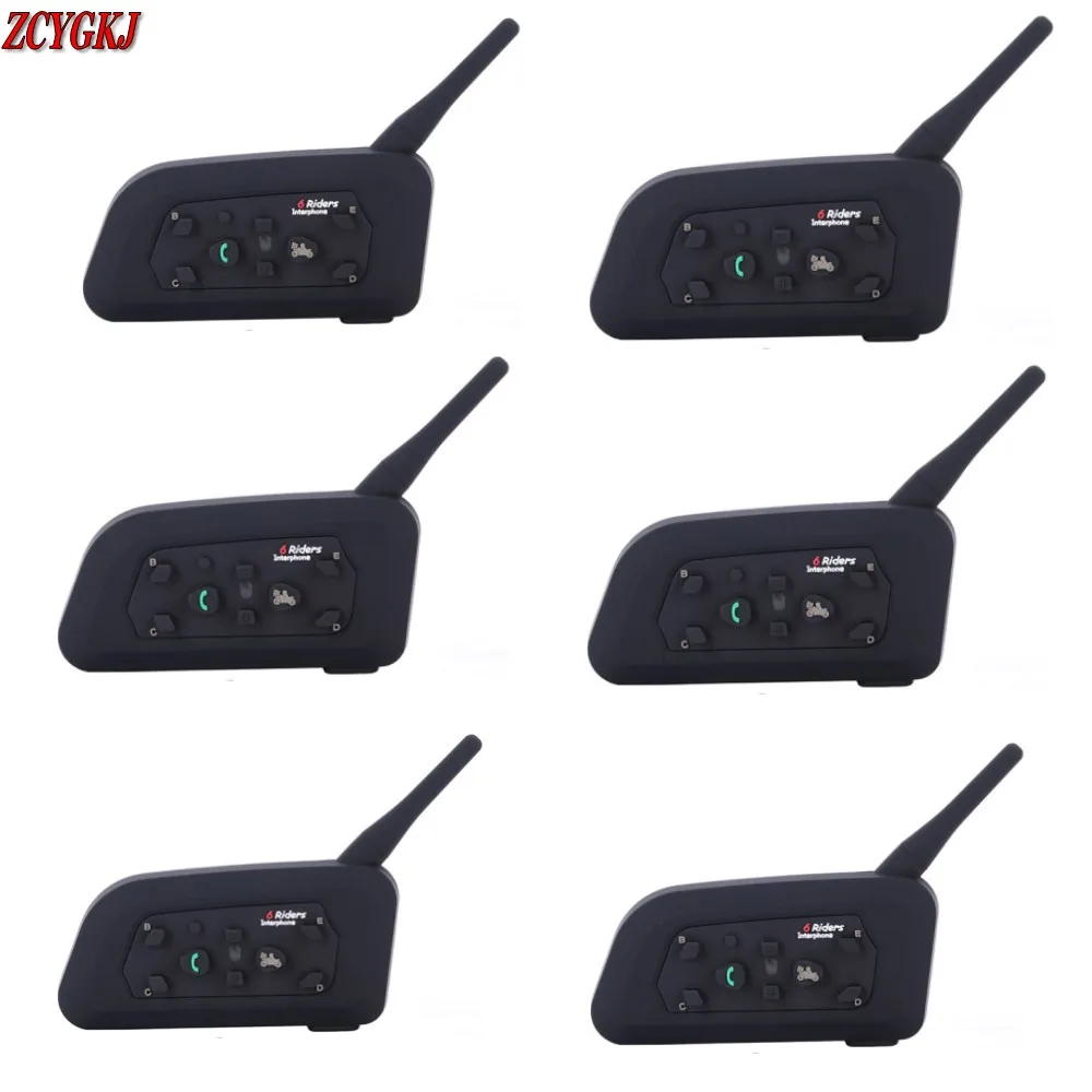 6 pcs V6 New 1200M Motorcycle Bluetooth Helmet Intercom for 6 riders BT Wireless Waterproof Interphone