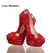 Love Moments/белые свадебные туфли со стразами и цветами женские жемчужные туфли-лодочки на очень высоком каблуке и платформе Свадебная обувь женская обувь