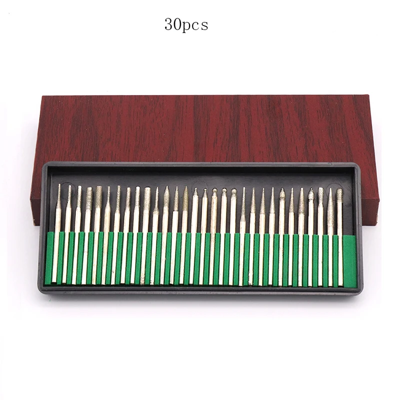 

30PC Box Diamond Grinding Electroplated Grinding Needle Jade Carving Tools Emery Grinding Set