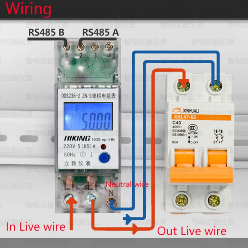 

5(65)A 220V 50HZ Positive reverse active reactive power Din rail KWH Watt hour DDS238-2 ZN/S energy meter with RS485 function