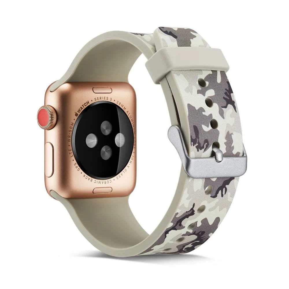 

Camo Silicone Sports Band for Apple Watch Series 4 44/40mm Series 3 2 1 42/38mm Rubber iwatch Strap Belt Replacement I361.