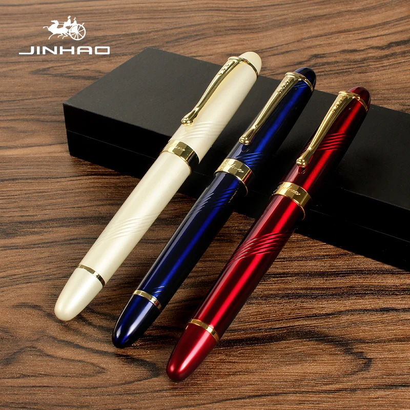 Jinhao X450 перьевая ручка Роскошные чернильные ручки для письма высокое качество ручка Dolma Kalem вулпен полностью металлический Синий Красный 22 цвета и чернила