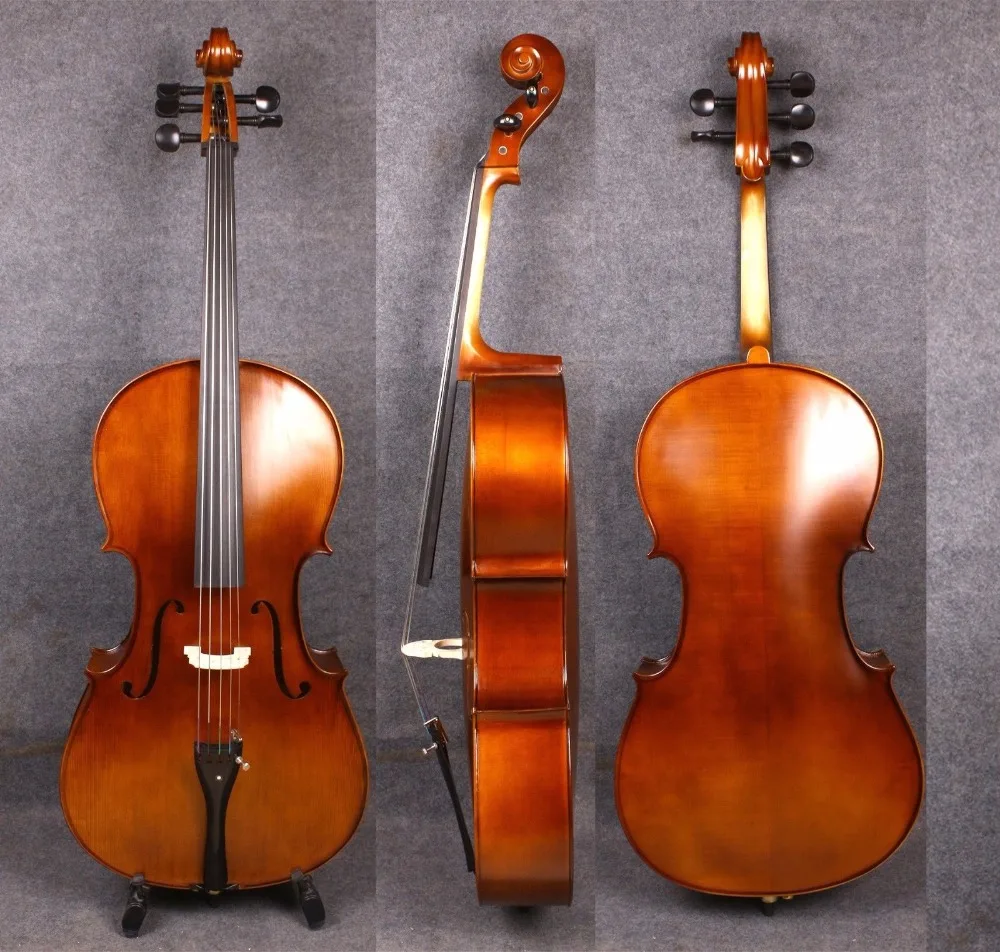 

Full Size Cello 4/4 5 String Sweet Tone Handmade Good Maple Spruce Bad Bow