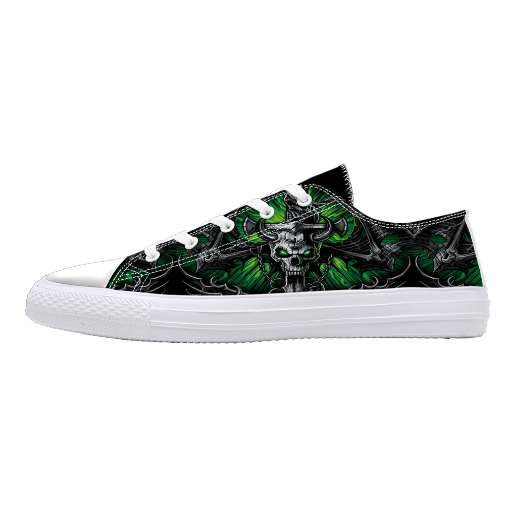 

2019 New Style Cool Print Design Casual Shoes for Man Canvas Sneakers Skull Printed Lace Up Flats for Teen Boys Students Custom