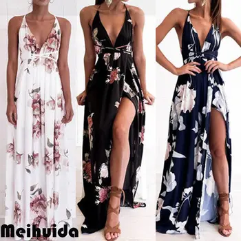 

USA Womens Floral Long Maxi Dress Sleeveless Evening Party Summer Beach Sundress