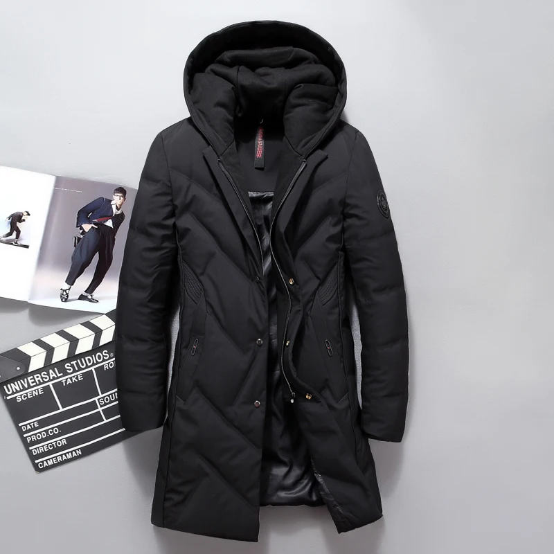 

New Fashion Brand Hooded Detachable Men Long Down Jacket Stylish Thick Warm Russia Winter Jacket Men Windproof -40 Degree