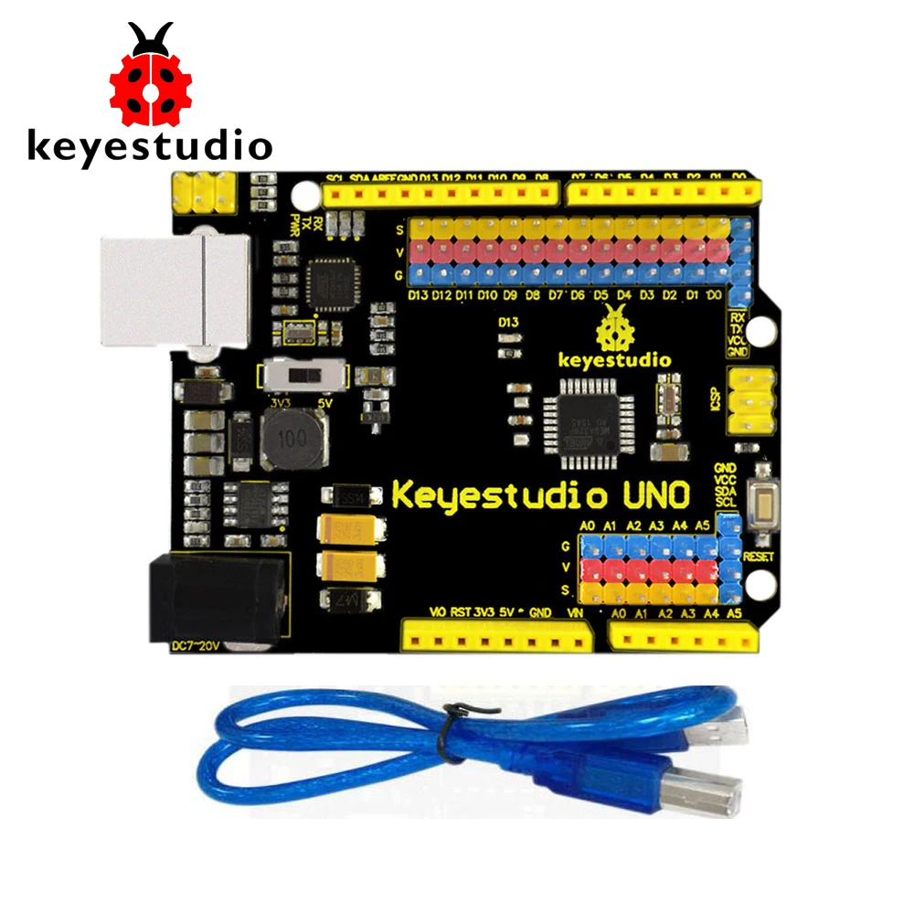 

Free Shipping !Keyestudio UNO R3 Official Upgrated Version With Pin Header Interface for Arduino Compatible