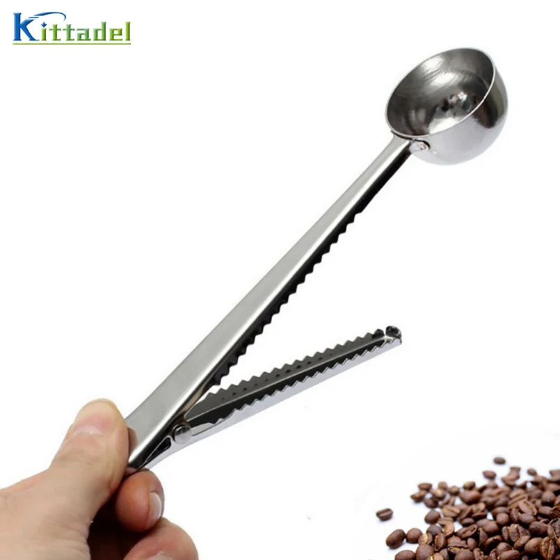 

2in1 Coffee Spoon with Bag Clip Stainless Steel Measuring Spoon Coffee Tea Milk-Tea Powder Scoop Table Spoon Kitchen Gadgets