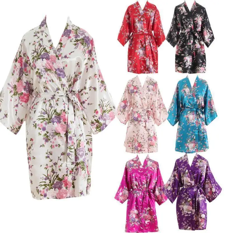 Женские атласные халаты, шелк, цветочный принт, длинное кимоно с рукавами, ночное белье, ночная рубашка, женские мягкие мини-халаты, халат, хит