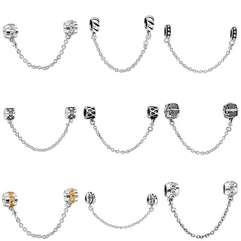 WYBEADS Unique Silver Beads Fashion Safety Chain European Charms Bead Fit Pandora Style Bracelet Bangle Original Jewelry Making