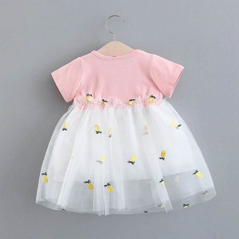 

Summer Casual Baby Girls Short Sleeve Pineapple Pattern Dress Kids Toddler Princess Mesh Sundress