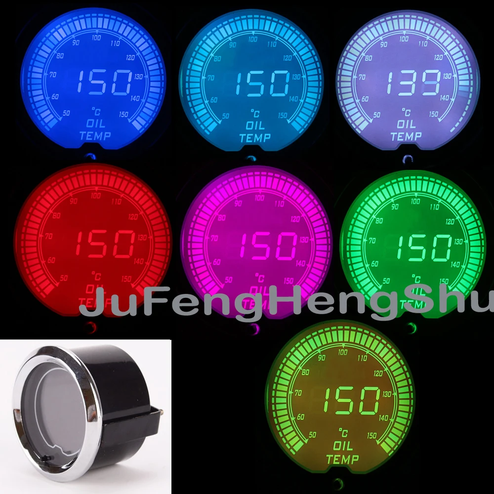 52mm Car Colorful Oil Temp Gauge Celsius 12v Auto 7 Color Led Light Gauges Car Oil Digital Fuel