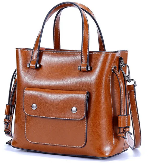 

2019 Vintage Women Oil Wax Genuine Leather Messenger Bags Cross Body Shoulder Pleated Bags Female Cowhide Rivet Totes D565
