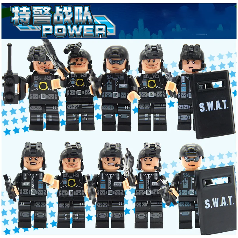 Дешево Военная серия мировая война WW2 черный ястреб вертолет подводная лодка мини резинка лодка солдатик SWAT Фигурки игрушки подарки