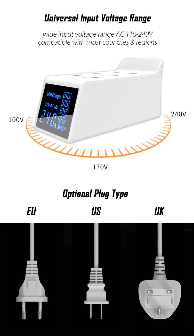 6 портов настольное USB быстрое зарядное устройство Быстрая зарядка 3,0 Мульти USB зарядное устройство для мобильного телефона универсальная usb зарядная станция+ светодиодный дисплей