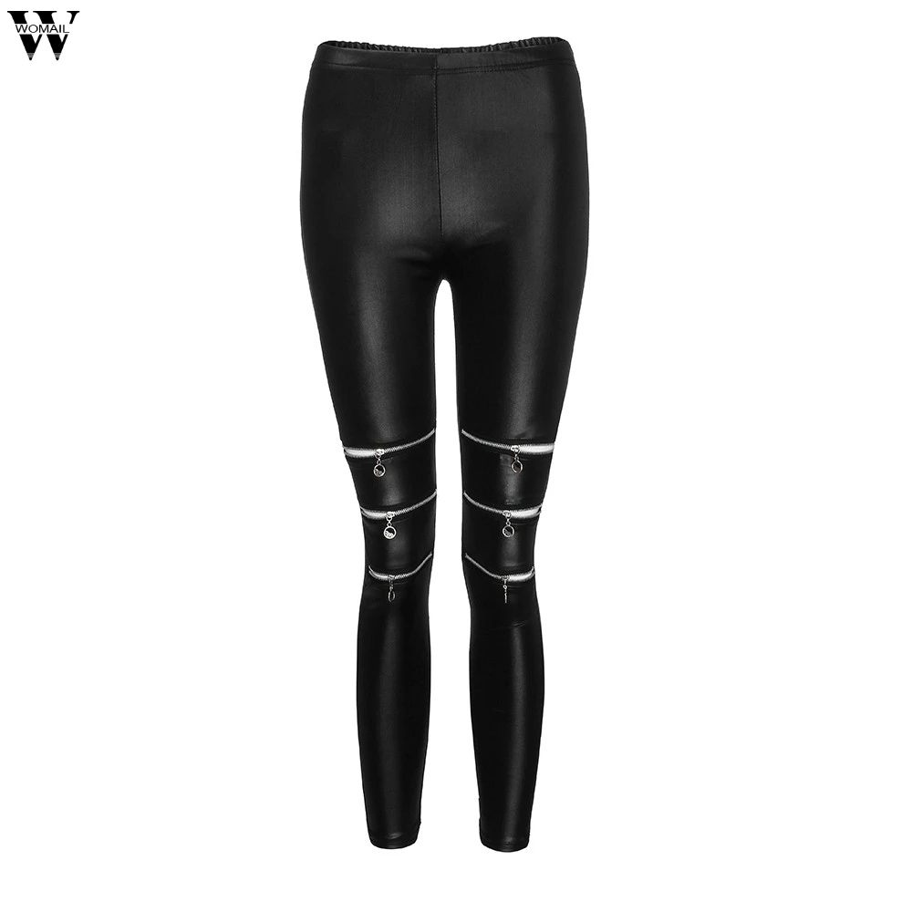 Womail Women Pants Fashion High Elasticity Zippers Leggings Leather Pants Female Full Length Trousers Nov6