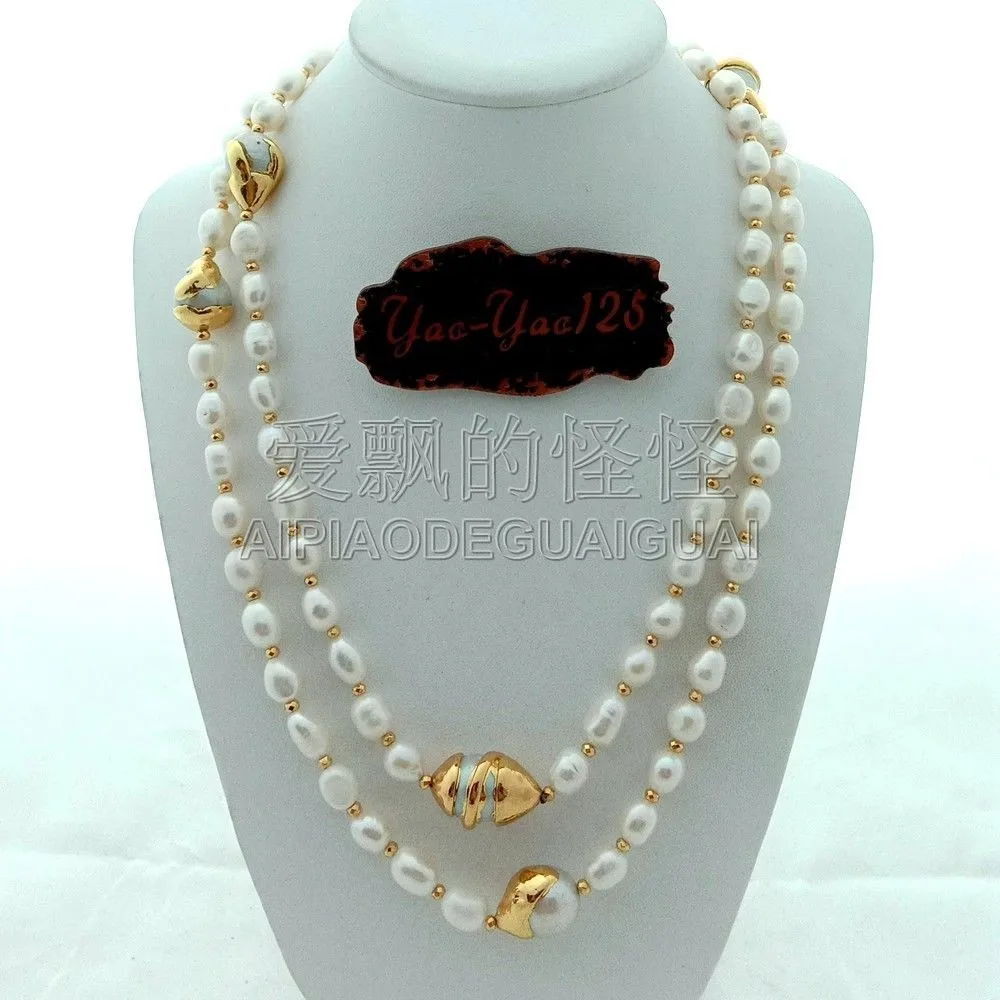 

Women's 42" White Baroque Pearl 24 K Golden Plated Keshi Pearl Necklace