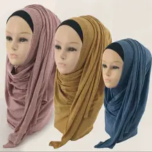 Зимние женские хлопковые мусульманские хлопчатобумажные хиджабы Шарф ислам сплошной цвет подшарф женский длинный платок тюрбан полный шейный чехол