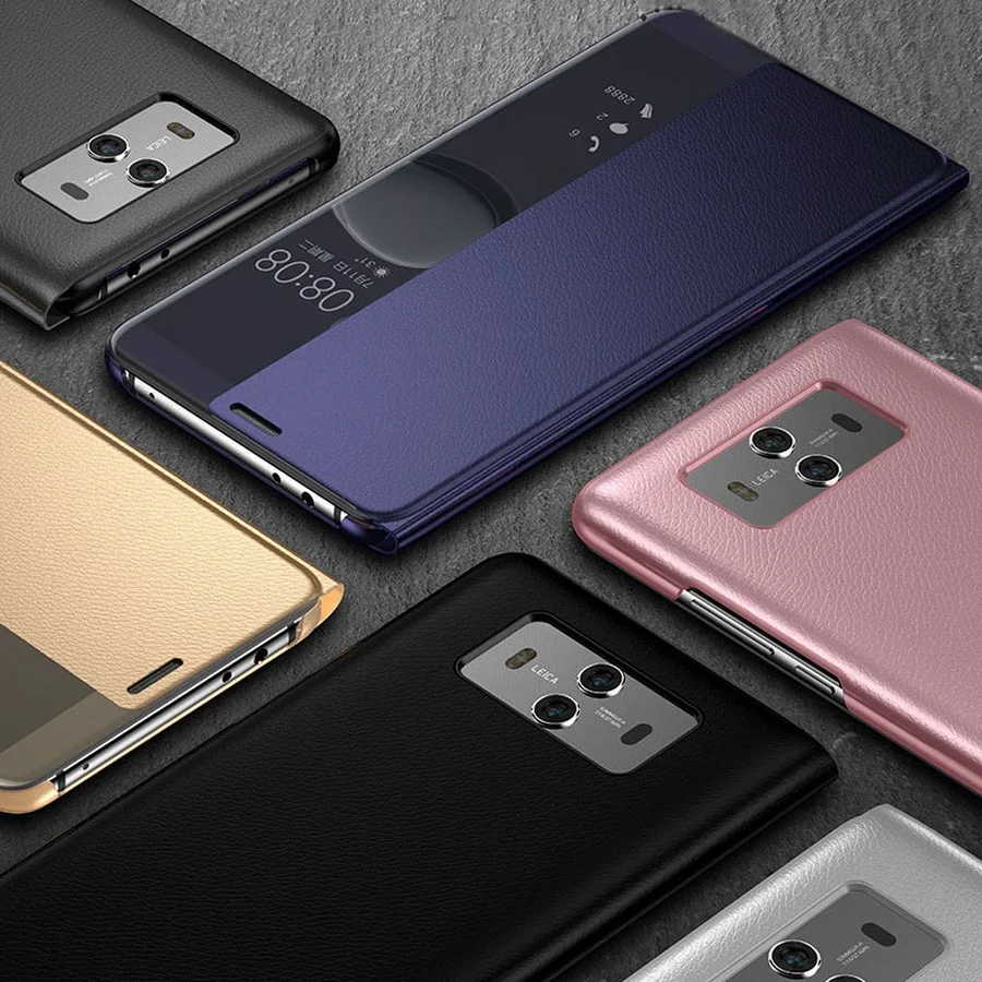 

For Huawei P30 Case Luxury Leather Hard PC Window View Smart Flip Case For Huawei Mate 9 10 20 Pro P10 P20 Lite Honor 8X Nova 3i