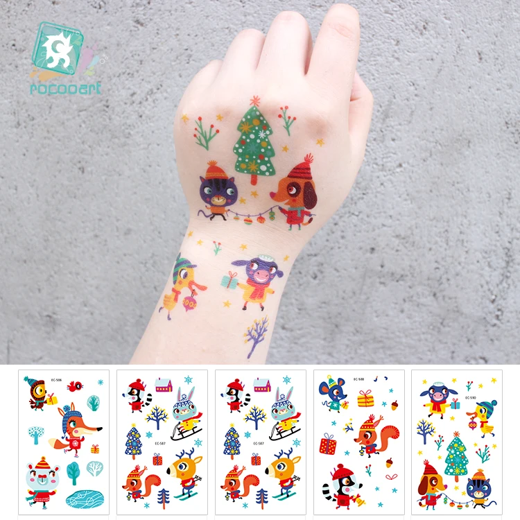 

EC581/Cartoon Christmas Series Stickers, Cute Animal Design, Water Transfer, Large Temporary Children Art Tattoo Stickers.