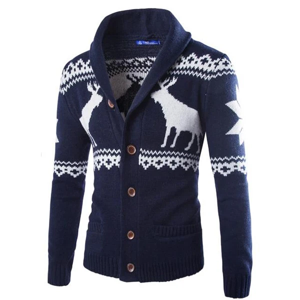 Hot Sole Sweaters Stylish Deer Animal Print Knitted Long Sleeve Sweater Male Sweaters Pullover