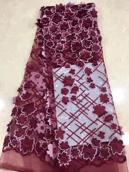 

2018 Win red nigerian wedding african lace fabric for wedding dresses/french lace fabric with 3d flowers embroidered party dress