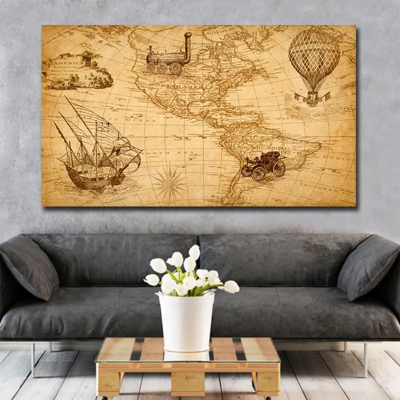 

Retro Worldmap Posters Modern Prints Canvas Wall Art Canvas Painting Cheap Wholesale Decoration Pictures for Dropshipping