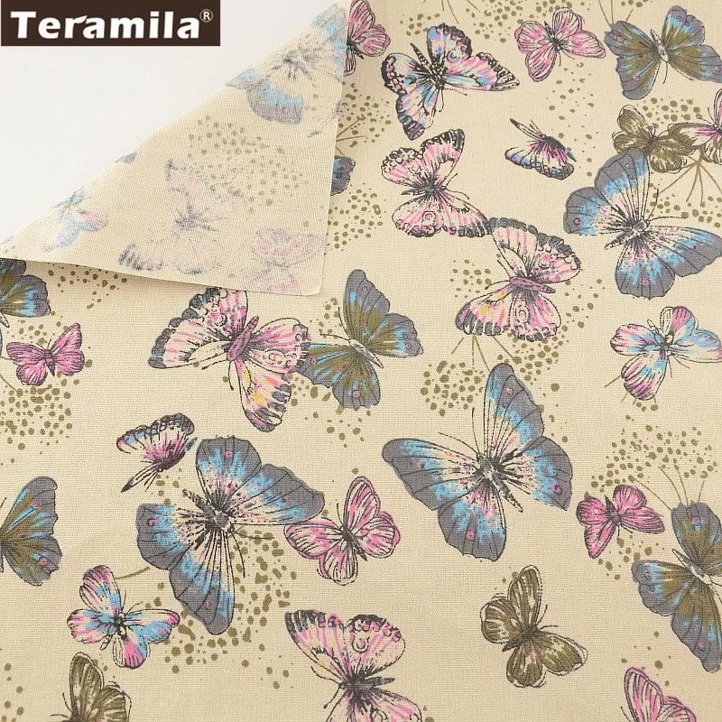 Butty Butterflies TERAMILA Cotton Linen Fabric Sewing Material Tissu Tablecloth Pillow Bag Curtain Cushion Pillow Home Textile