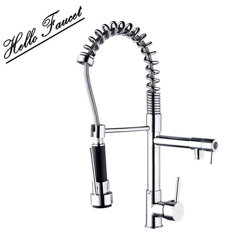 2017 New Chrome Polished Kitchen Faucet Ceramic Reel Sprayer Rotating Nozzle Single Handle Pull Down Spray