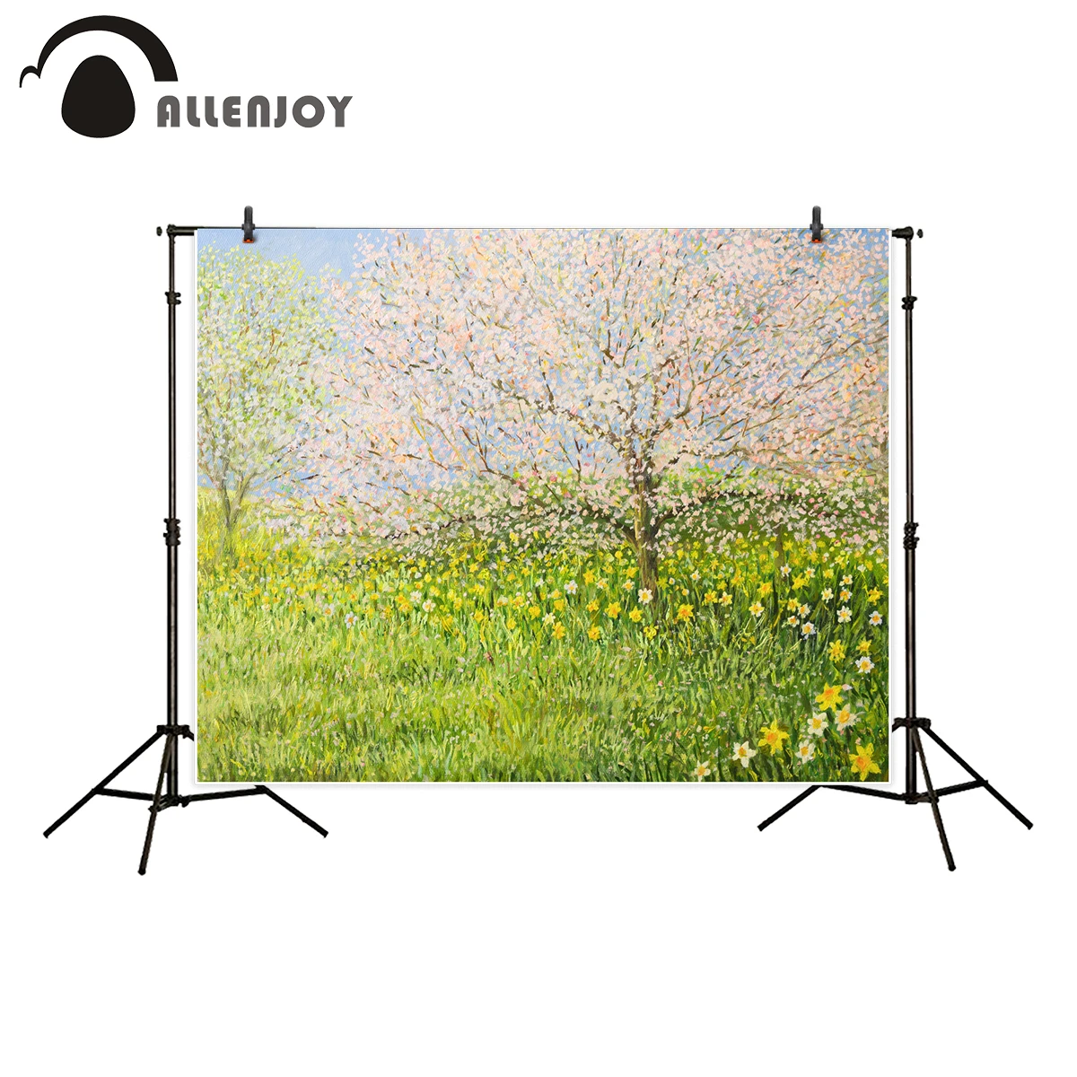 

Allenjoy photography backdrop Oil painting style spring tree lawn flower background photo studio new design camera fotografica