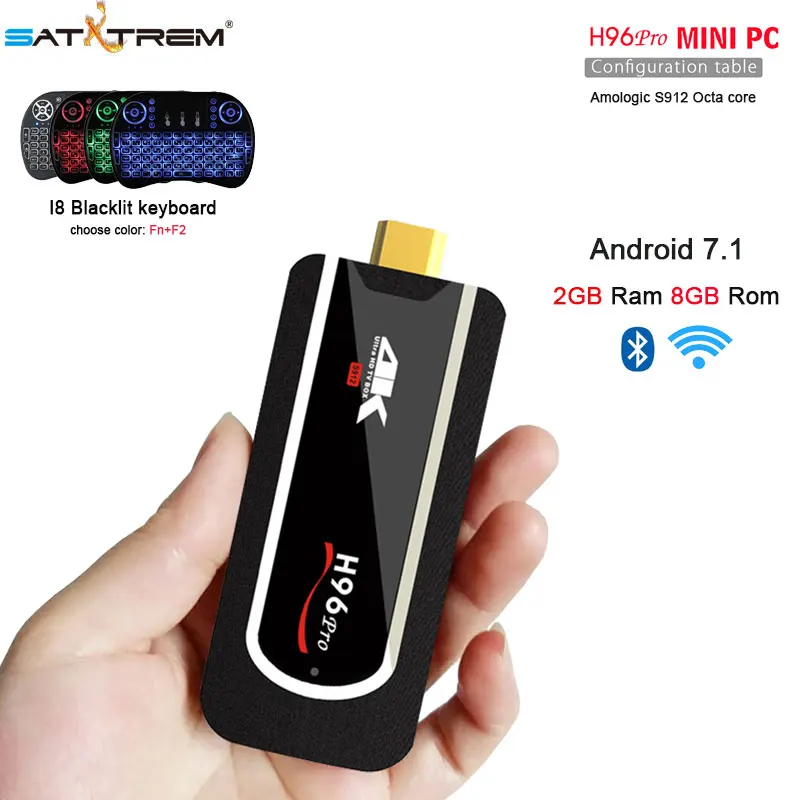 

Mini H96 Android 7.1 Amlogic S912 Octa core 2gb 8gb rom 2.4G WiFi Bluetooth4.1 TV Dongle with air mouse i8 keyboard smart tv box