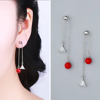 

Manufacturers Selling S925 Tremella Hanging Female Han Edition Light Bead With Triangular St2018 Eardrop A Undertakes