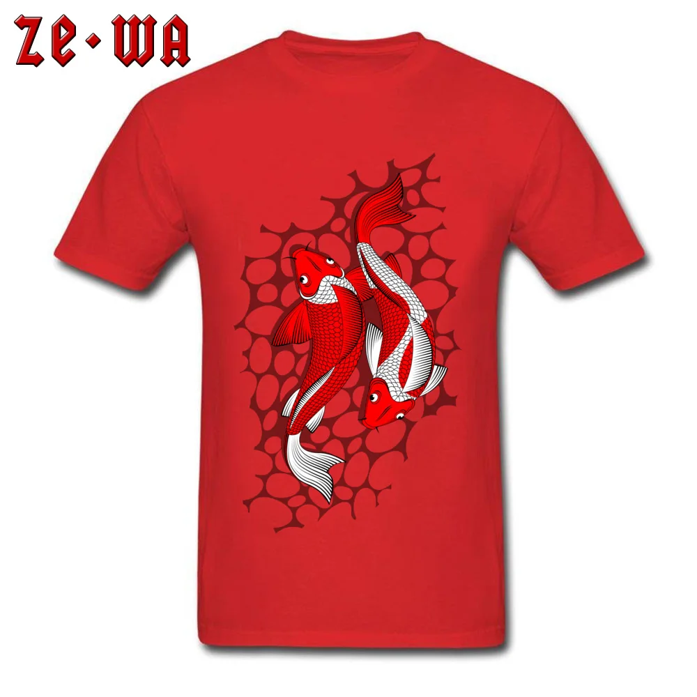 Ornamental Carp Fish on gray Brand Print Tops & Tees Crewneck Summer Autumn Cotton Short Sleeve Tshirts for Men Casual Tshirts Ornamental Carp Fish on gray red