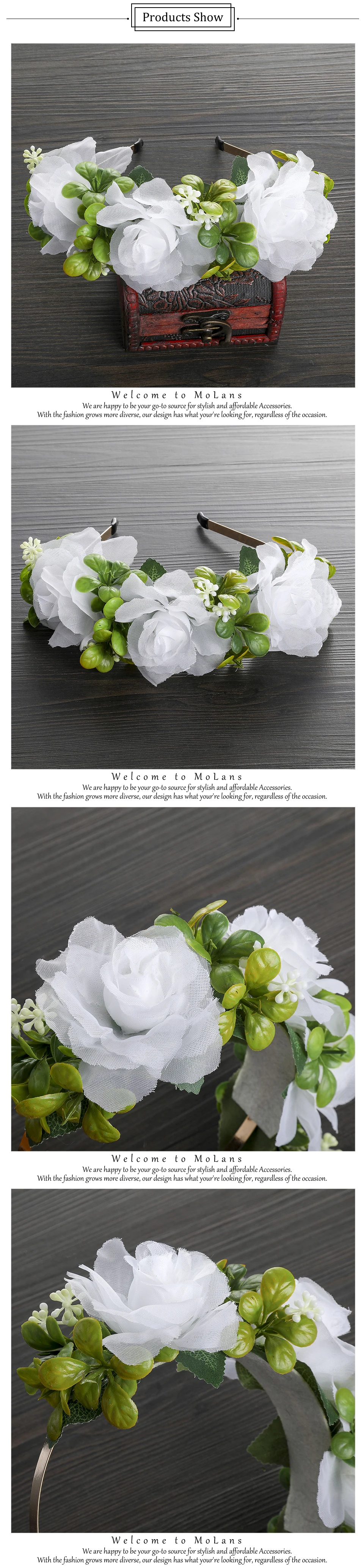 MOLANS Women Lace Rose Lovely Leaf Flower Crown Lady's Wedding Festival Flower Headpiece Fabric Handmade Flower Halo