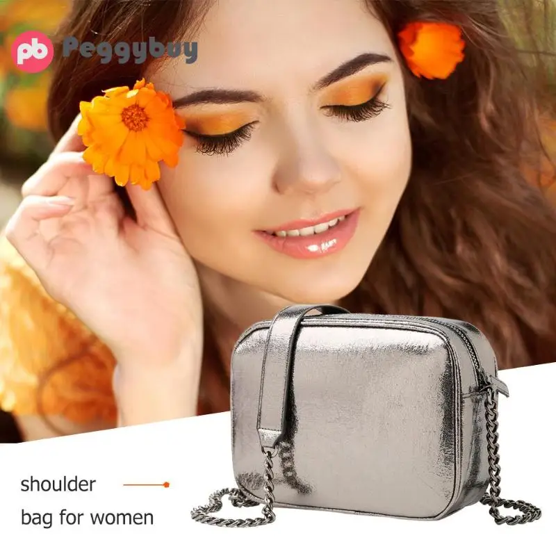 Женская модная повседневная сумка-мессенджер с маленьким клапаном, одноцветная сумка через плечо, кожаная женская сумка на цепочке, маленькая квадратная Серебряная сумка через плечо