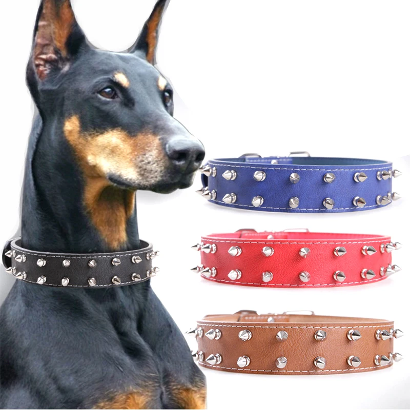Metal Punk Decorative Pet Dog Collar For Large Dogs Fashion PU Leather