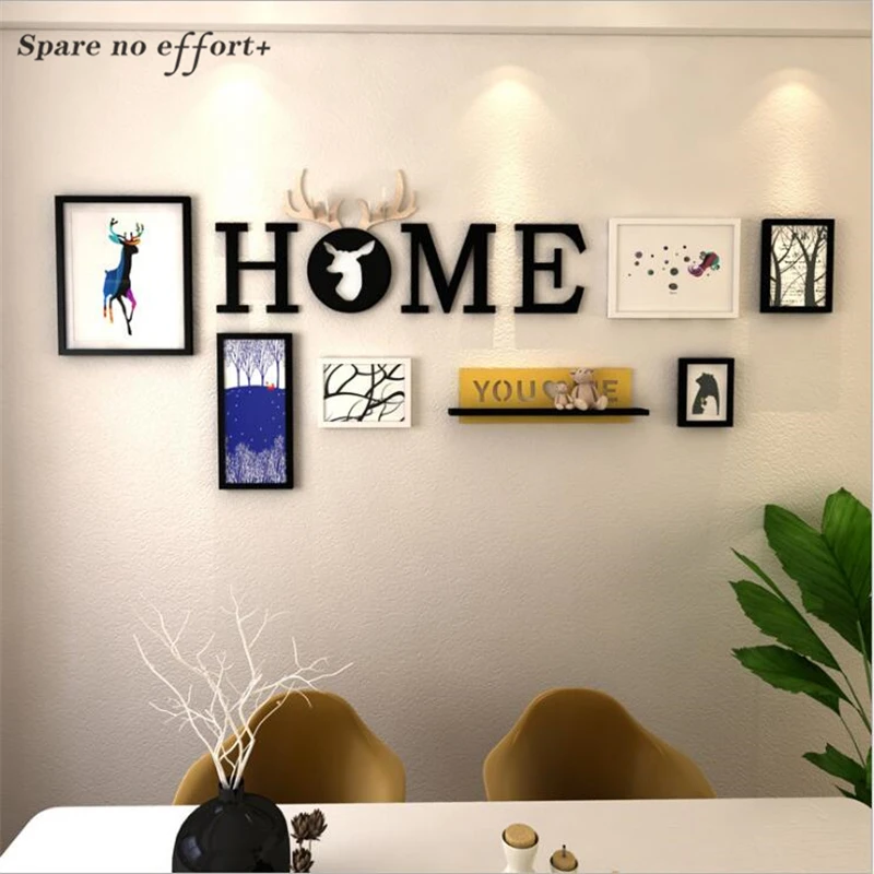 

6pcs With Shelf Nordic Style Picture Frame Living Room Creative Combination Photo Frame for Picture Wood Photo Wall Photo Frame