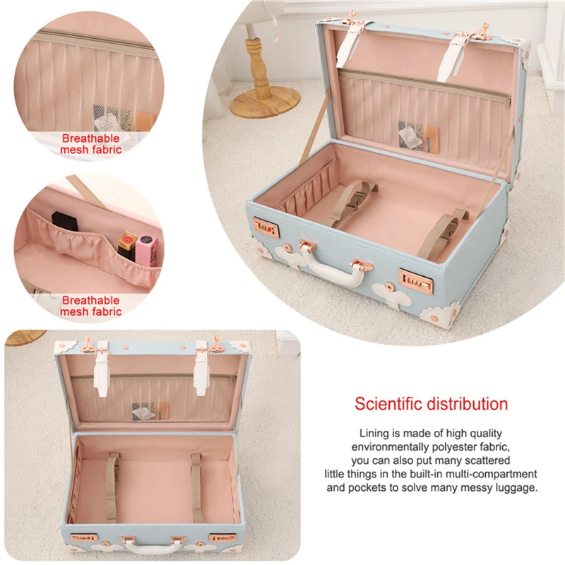 Barato Mini pequeña maleta de maquillaje bolso de cuero Pu niños lindos bolsos de viaje para niños equipaje de venta caja de belleza maleta Retro venta - 5