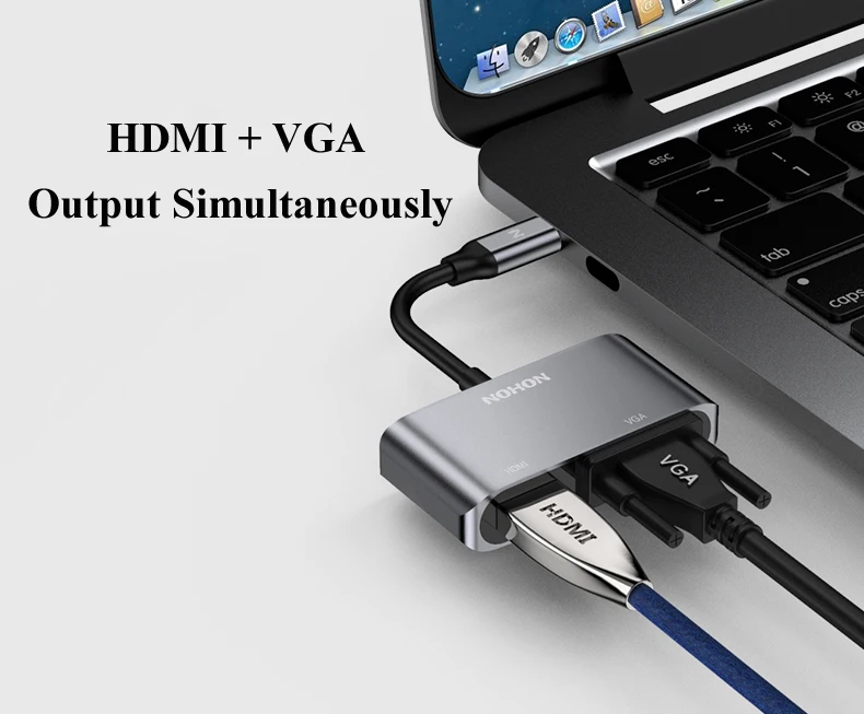 Nohon USB Type C HUB To USB 3.0 PD VGA HDMI RJ45 Thunderbolt 3 Adapter For MacBook Samsung S10 Huawei P20 Mate 20 Type C USB HUB Laptop Mobile Phone Adapter Details (08)