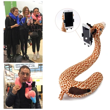 

JINSERTA Unicorns U Shaped Neck Pillow Cute Ostrichs Travel Pillow with Mobile Phone Holder for Adult Car Flight Travel