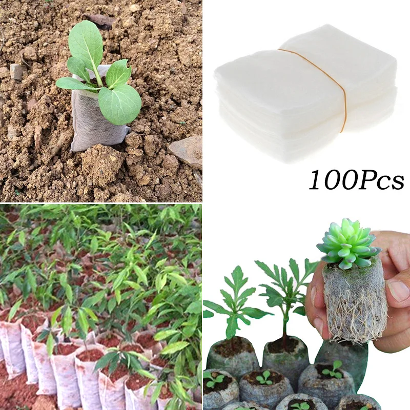 100Pcs Biodegradable Nonwoven Fabric Nursery Plant Grow Bags Seedling Growing Planter Planting Pots Eco-Friendly Ventilate Bag