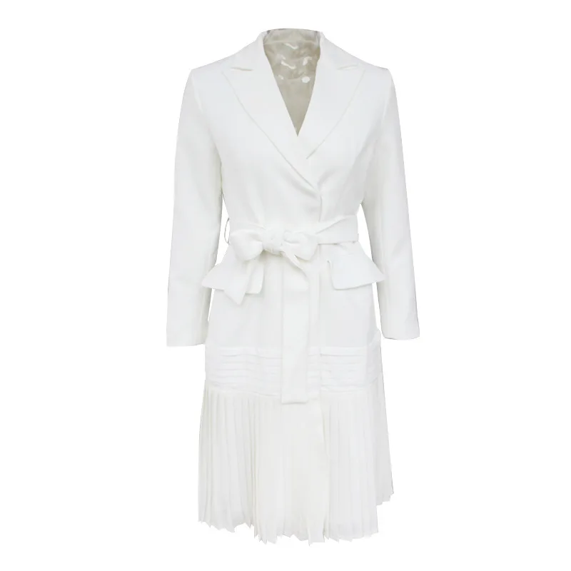 Small Suit High-end Pleated Body-building Tie Medium Long-style Jacket  2019 Sashes Hidden Breasted Women Jackets and Coats