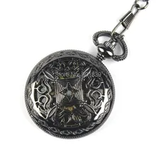Steampunk Watch Skeleton Male Clock Mechanical Hand Wind Classic Black Retro Vintage Gift Pendant Pocket Watch H175