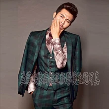 Британский мужской Корейский студийный костюм в клетку для свадебной фотосъемки, модная одежда для влюбленных, торжественное платье, костюмы певицы