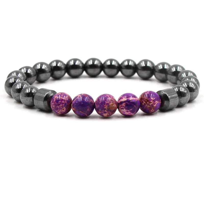 Разноцветные мужские браслеты из черной лавы, 7 чакр, исцеляющий баланс, браслет с бусинами для женщин, браслет рейки, молитва, Йога, браслет с камнями - Окраска металла: Purple