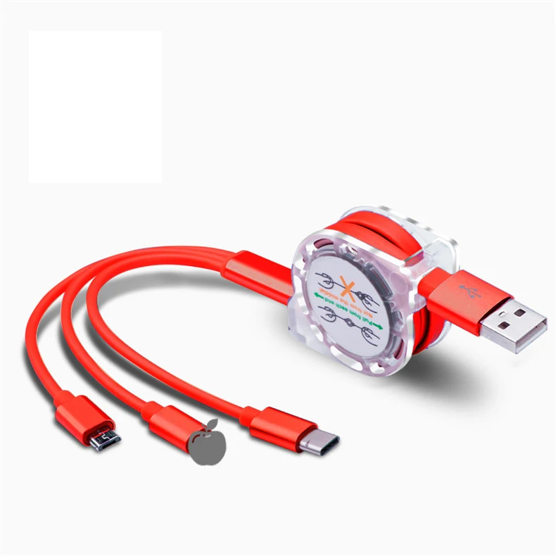 

3in1 USB Type C Micro USB retractable Cable for iPhone Charger Cable 120cm Fast Charging For Android Mobile Phone Cables