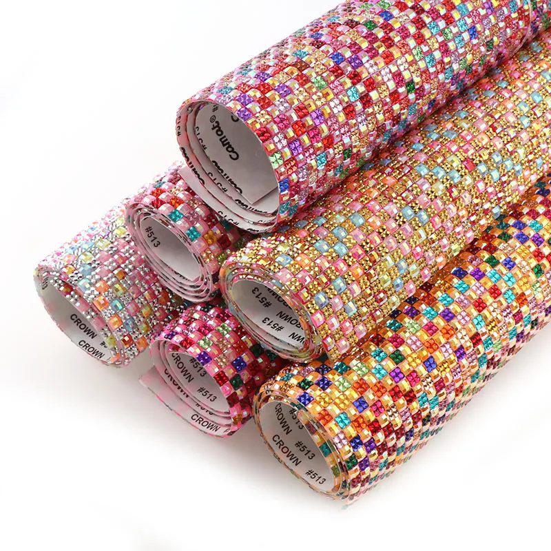 

1Pc 24x40cm Square Resin Shiny Colorful Rhinestone Trim Self Adhesive Strass Mesh Applique For DIY Dress Jewelry Card Decor